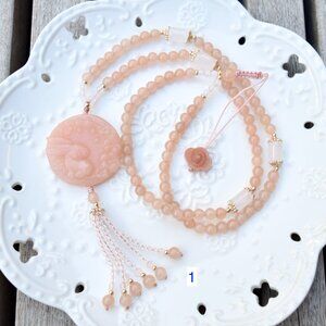 Flora Rabbit Necklace - Orange Quartz Jade Beaded Chain - Style 1